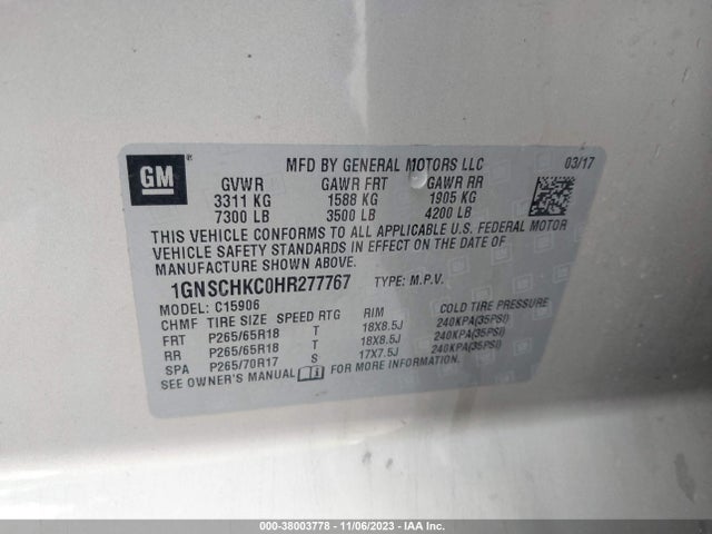 Chevrolet Suburban Lt 2017 1GNSCHKC0HR277767 Image 9