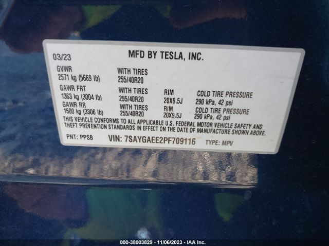 7SAYGAEE2PF709116 Tesla Model Y Awd/long Range Dual Motor All-wheel Drive