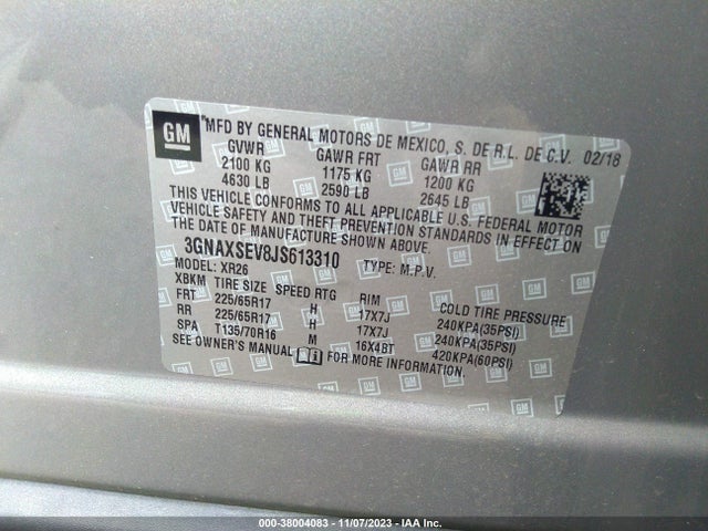 Chevrolet EQUINOX LT 2018 3GNAXSEV8JS613310 Image 9