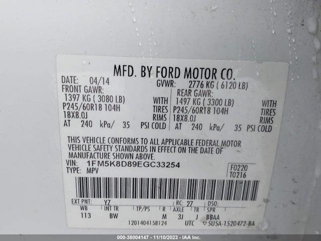 Ford EXPLORER XLT 2014 1FM5K8D89EGC33254 Image 9