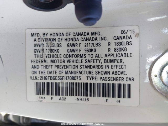 2HGFB6E56FH708075 Honda Civic Sedan Si
