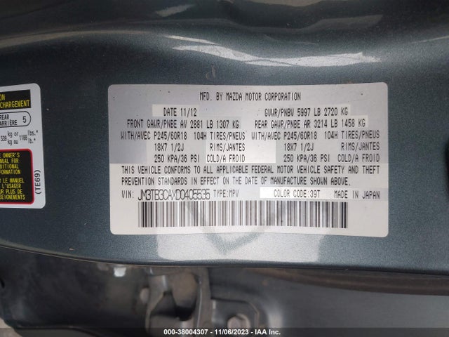2013 MAZDA CX-9 TOURING VIN: JM3TB3CAXD0405535