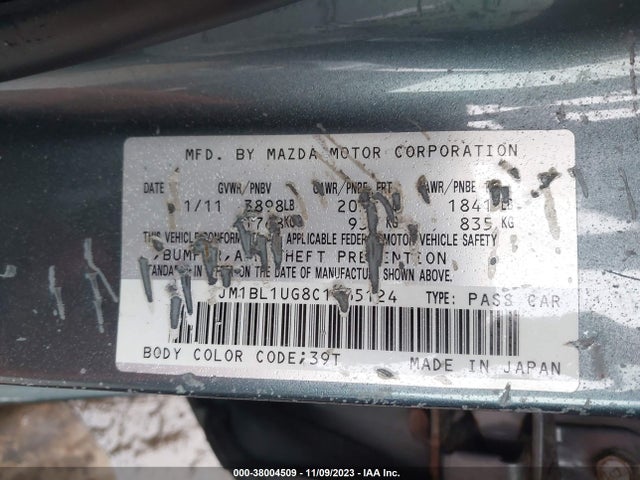 2012 MAZDA MAZDA3 I SPORT VIN: JM1BL1UG8C1565124
