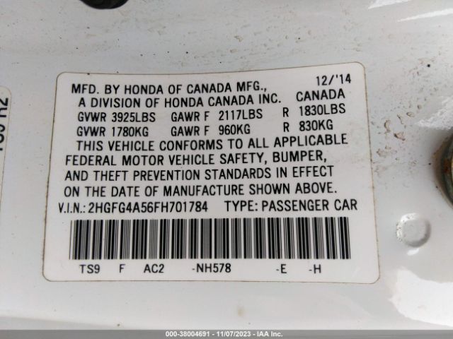 2HGFG4A56FH701784 Honda CIVIC SI