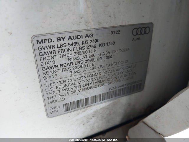 WA1GAAFY8N2053274 Audi Q5 Premium 45 Tfsi S Line