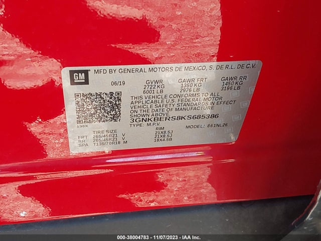 Chevrolet BLAZER RS 2019 3GNKBERS8KS685386 Image 9