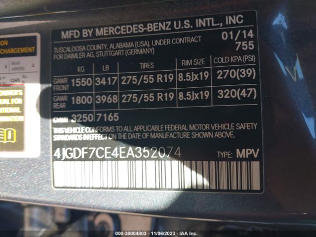 4JGDF7CE4EA352074 Mercedes-Benz Gl-class Gl 450
