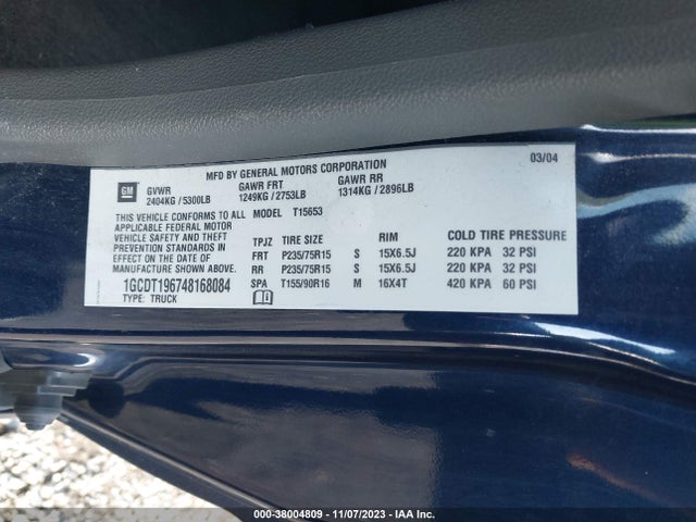 2004 CHEVROLET COLORADO LS VIN: 1GCDT196748168084