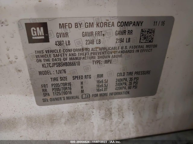 Chevrolet Trax Lt 2017 KL7CJPSB5HB066610 Image 9
