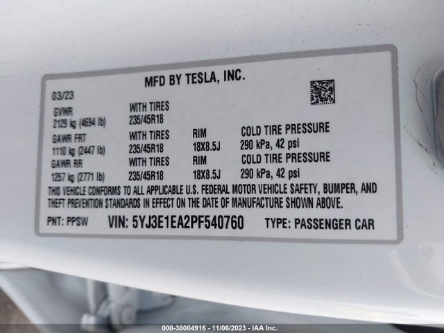 2023 TESLA MODEL 3 5YJ3E1EA2PF540760 Photo 8