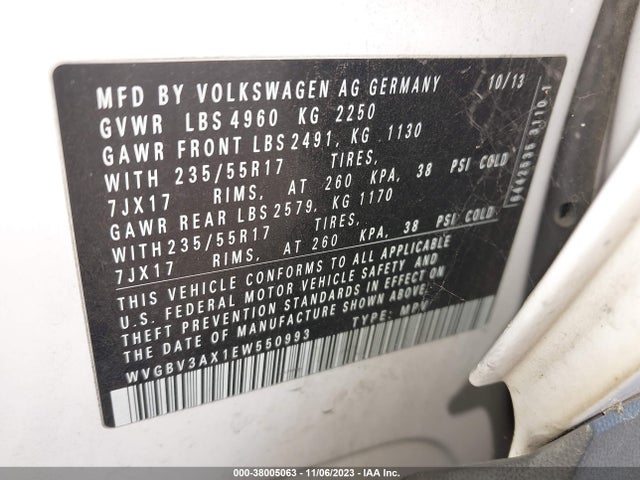 WVGBV3AX1EW550993 Volkswagen TIGUAN SE