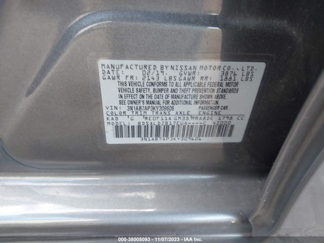 Nissan SENTRA SV 2019 3N1AB7AP3KY309606 Image 9