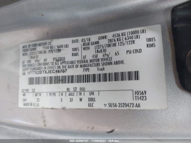 1FT7X2BTXJEC18707 Ford F-250 Xlt