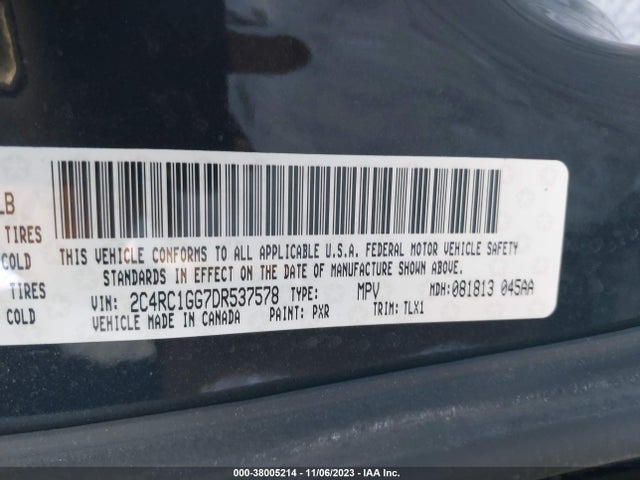 2013 CHRYSLER TOWN & COUNTRY LIMITED VIN: 2C4RC1GG7DR537578