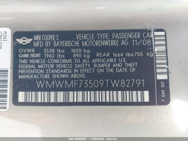 2009 MINI COOPER S WMWMF73509TW82791 Photo 8