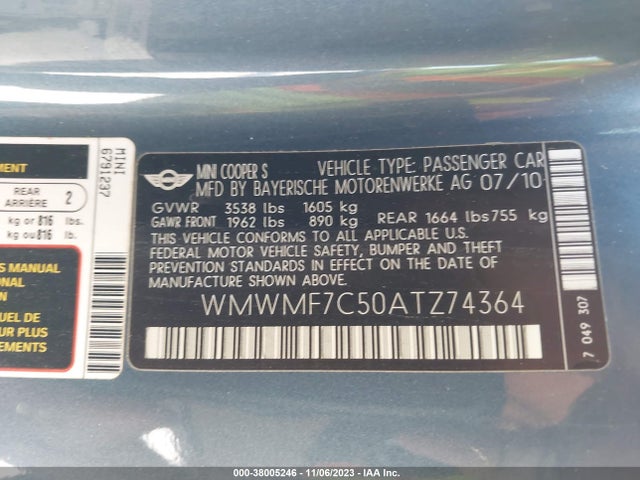 2010 MINI COOPER S WMWMF7C50ATZ74364 Photo 8