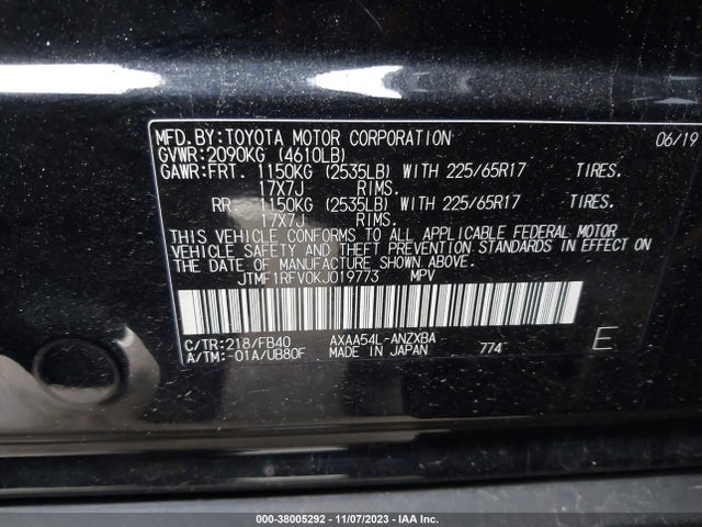 2019 TOYOTA RAV4 LE VIN: JTMF1RFV0KJ019773
