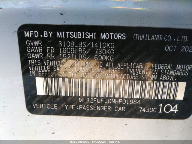 ML32FUFJ0NHF01984 Mitsubishi Mirage G4 Le/es/black Edition