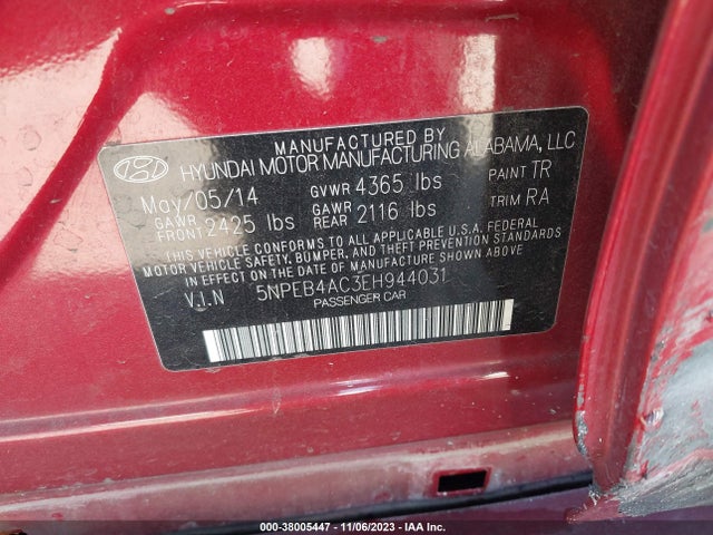 Hyundai SONATA GLS 2014 5NPEB4AC3EH944031 Image 9