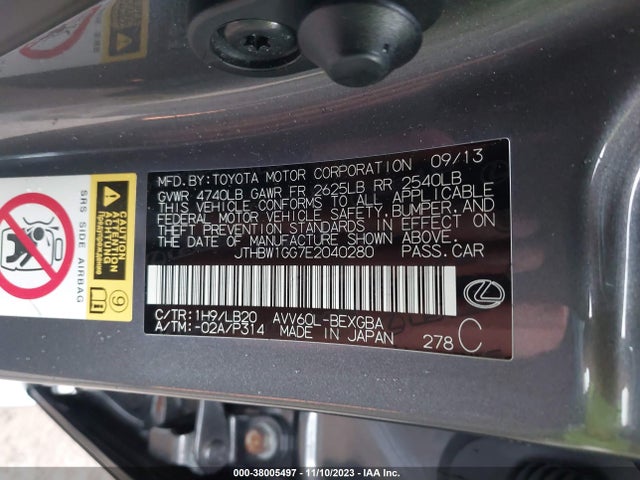 JTHBW1GG7E2040280 Lexus Es 300h Hybrid
