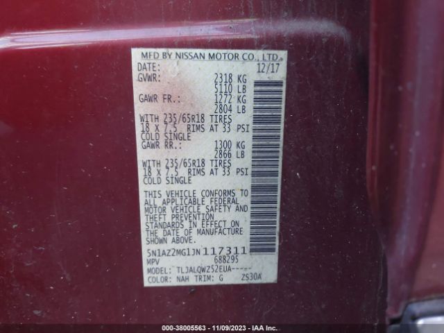 5N1AZ2MG1JN117311 Nissan MURANO SV