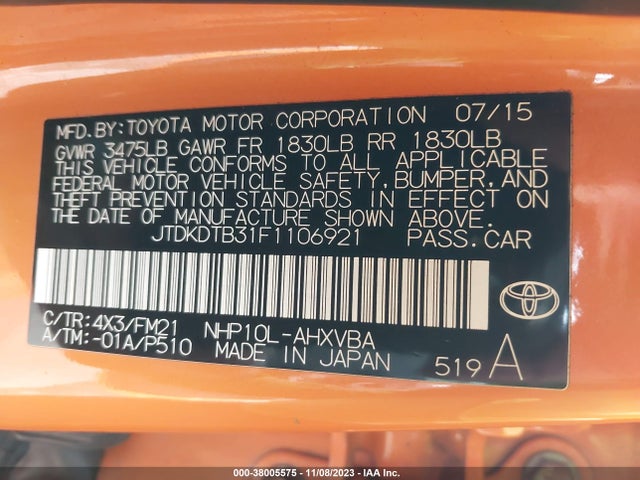 Toyota Prius C Two 2015 JTDKDTB31F1106921 Image 9
