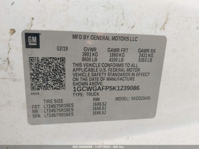 1GCWGAFP5K1239086 Chevrolet Express 2500 Work Van