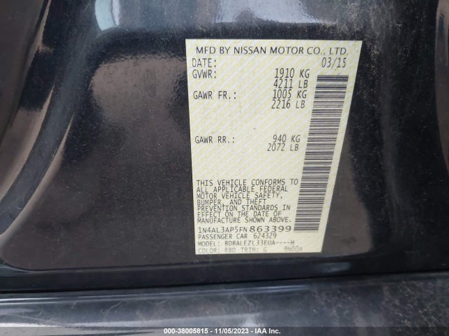 2015 NISSAN ALTIMA 2.5 S VIN: 1N4AL3AP5FN863399