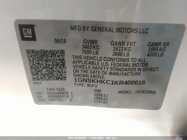 Chevrolet Suburban Lt 2019 1GNSKHKC1KR400616 Image 9