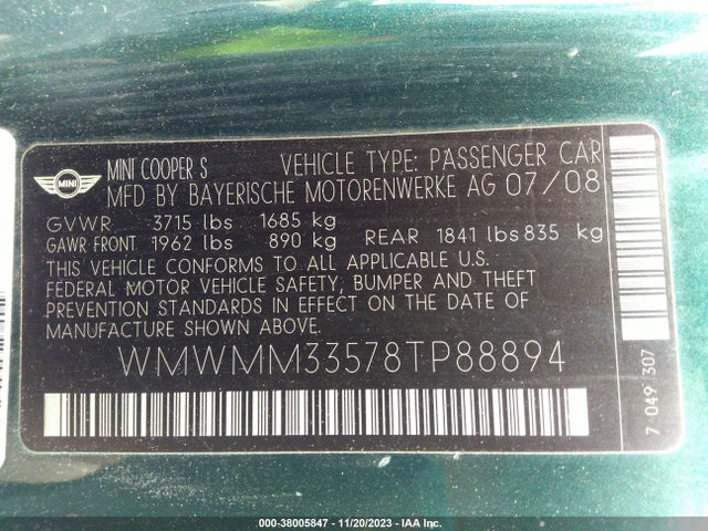 2008 MINI COOPER CLUBMAN WMWMM33578TP88894 Photo 8