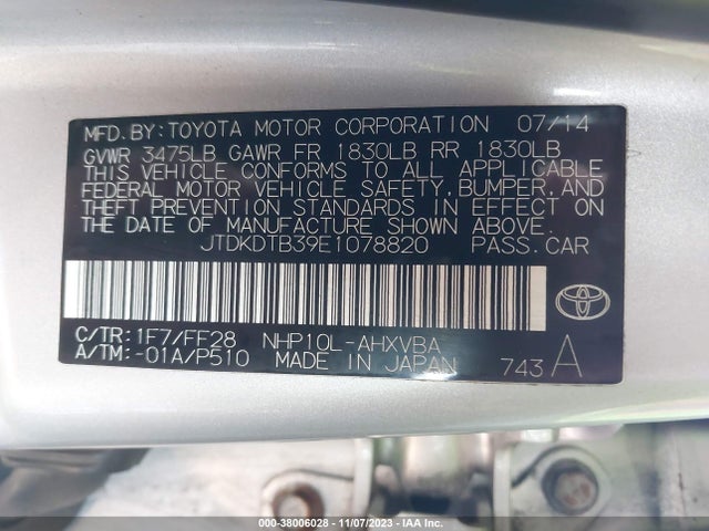 Toyota Prius C Two 2014 JTDKDTB39E1078820 Image 9