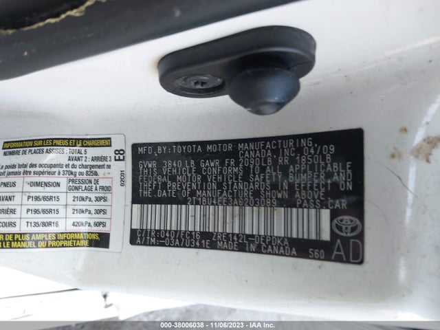 2010 TOYOTA COROLLA VIN: 2T1BU4EE3AC203089