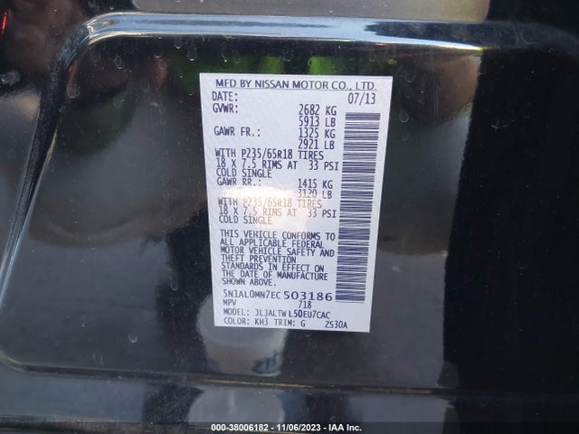 2014 INFINITI QX60 VIN: 5N1AL0MN7EC503186