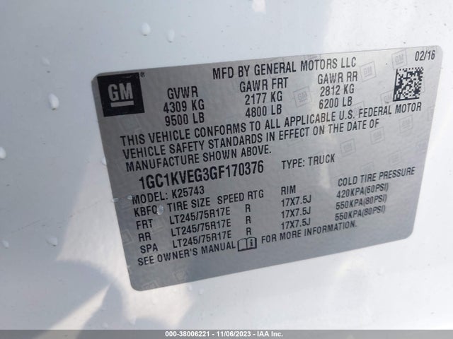 Chevrolet Silverado 2500hd Lt 2016 1GC1KVEG3GF170376 Image 9