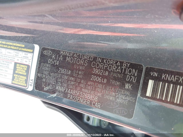 2015 KIA FORTE EX VIN: KNAFX4A85F5268858