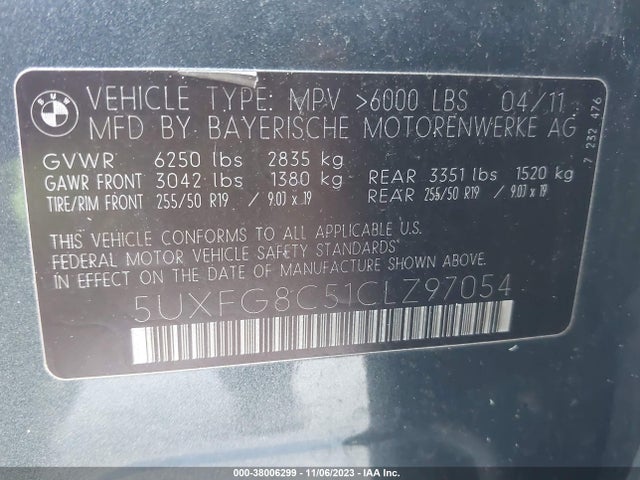 2012 BMW X6 50I VIN: 5UXFG8C51CLZ97054