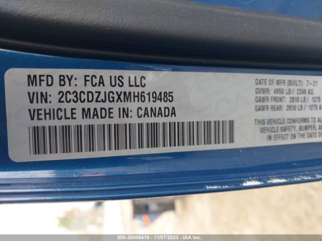 2C3CDZJGXMH619485 Dodge Challenger Gt