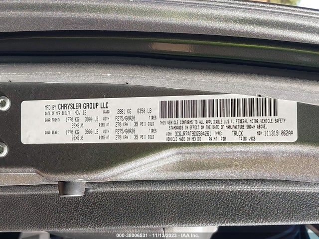 2013 RAM 1500 TRADESMAN/EXPRESS VIN: 3C6JR7AT9DG504261