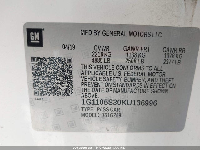 Chevrolet Impala Premier 2019 1G1105S30KU136996 Image 9