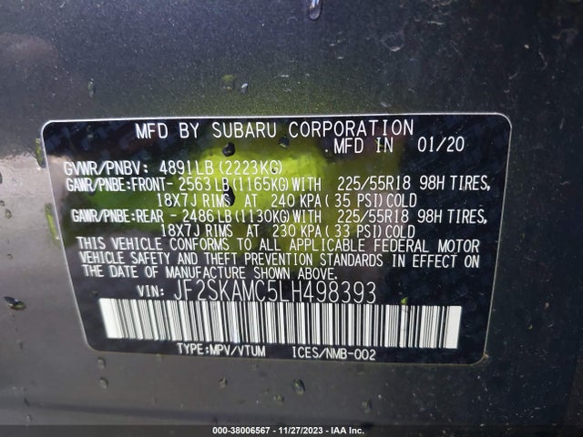 2020 SUBARU FORESTER SPORT VIN: JF2SKAMC5LH498393