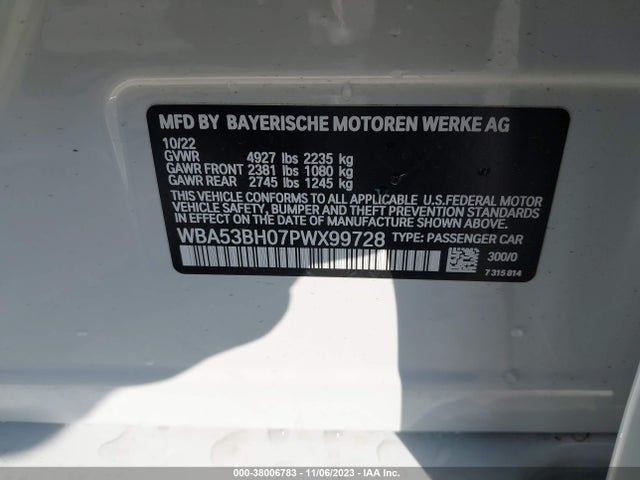 2023 BMW 5 SERIES 530I VIN: WBA53BH07PWX99728