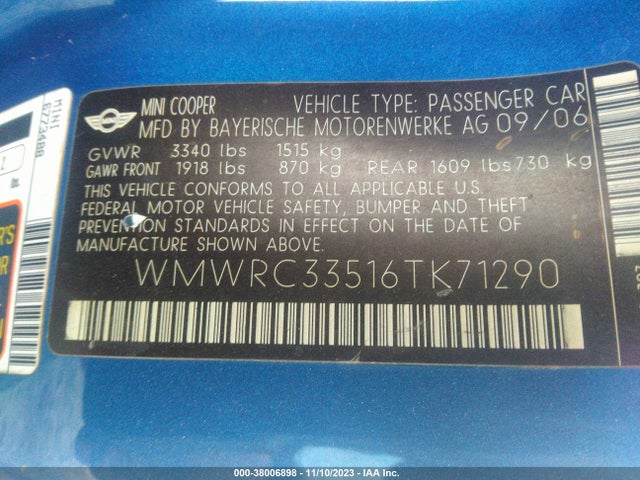 2006 MINI COOPER WMWRC33516TK71290 Photo 8