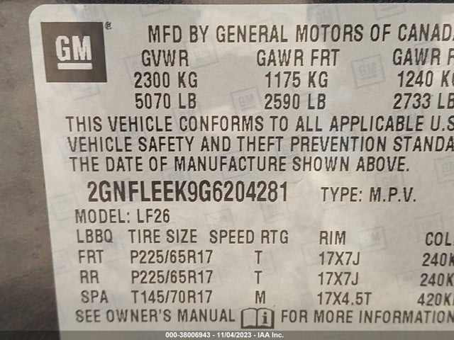 Chevrolet EQUINOX LS 2016 2GNFLEEK9G6204281 Image 9