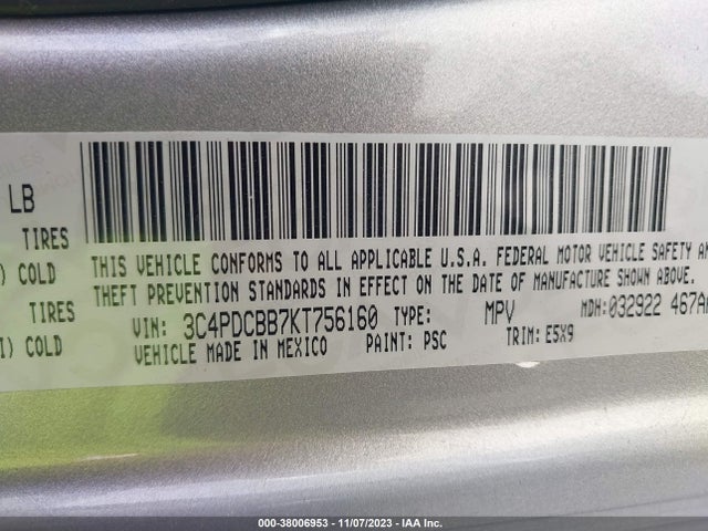 Dodge JOURNEY SE 2019 3C4PDCBB7KT756160 Image 9