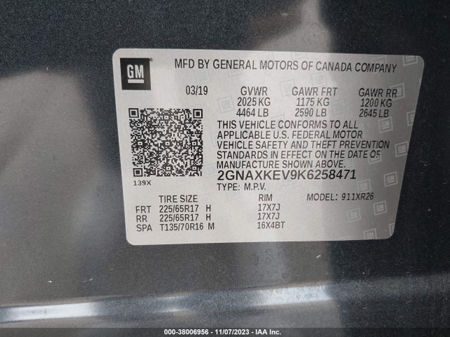 Chevrolet EQUINOX LT 2019 2GNAXKEV9K6258471 Image 9