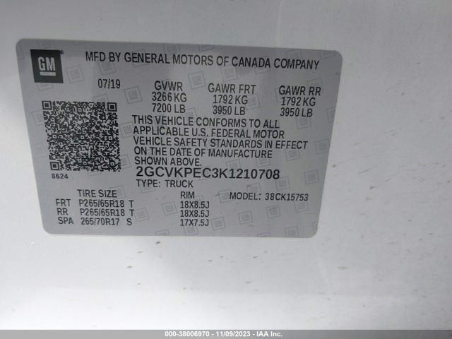 2019 CHEVROLET SILVERADO 1500 LD LT VIN: 2GCVKPEC3K1210708