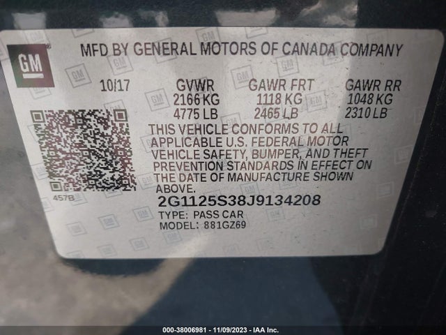 Chevrolet IMPALA 2LZ 2018 2G1125S38J9134208 Image 9