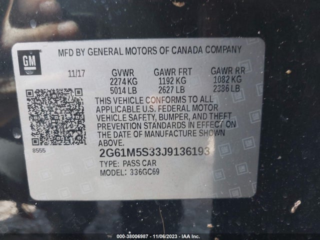 2018 CADILLAC XTS LUXURY VIN: 2G61M5S33J9136193