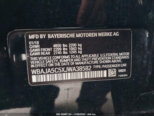 BMW 530I 2018 WBAJA5C5XJWA38582 Image 9