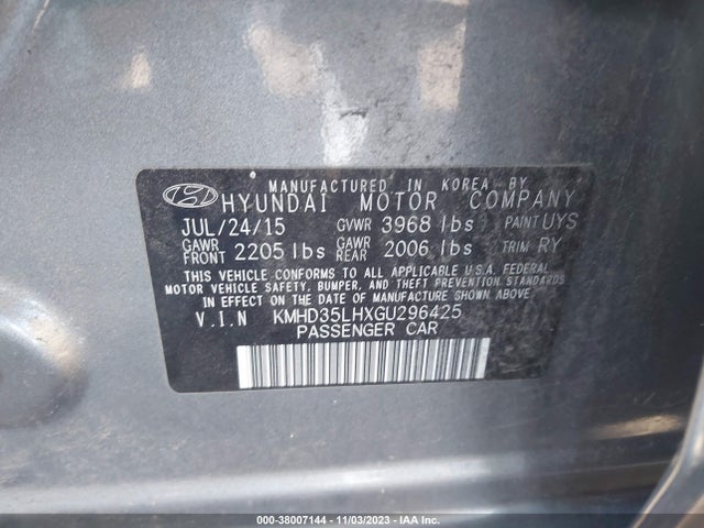 Aukcja sprzedaży 2016 Hyundai Elantra Gt, vin: KMHD35LHXGU296425, numer aukcji: 38007144